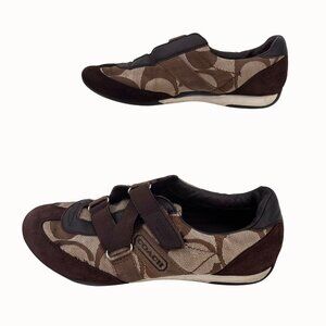 Coach Brown Monogram Canvas & Suede Kyrie Velcro Strap Sneakers Size 7